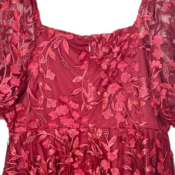 NWT Torrid Red Mini Skater Dress Textured Mesh Lace Puff Short Sleeve Sz 14 - Picture 9 of 11